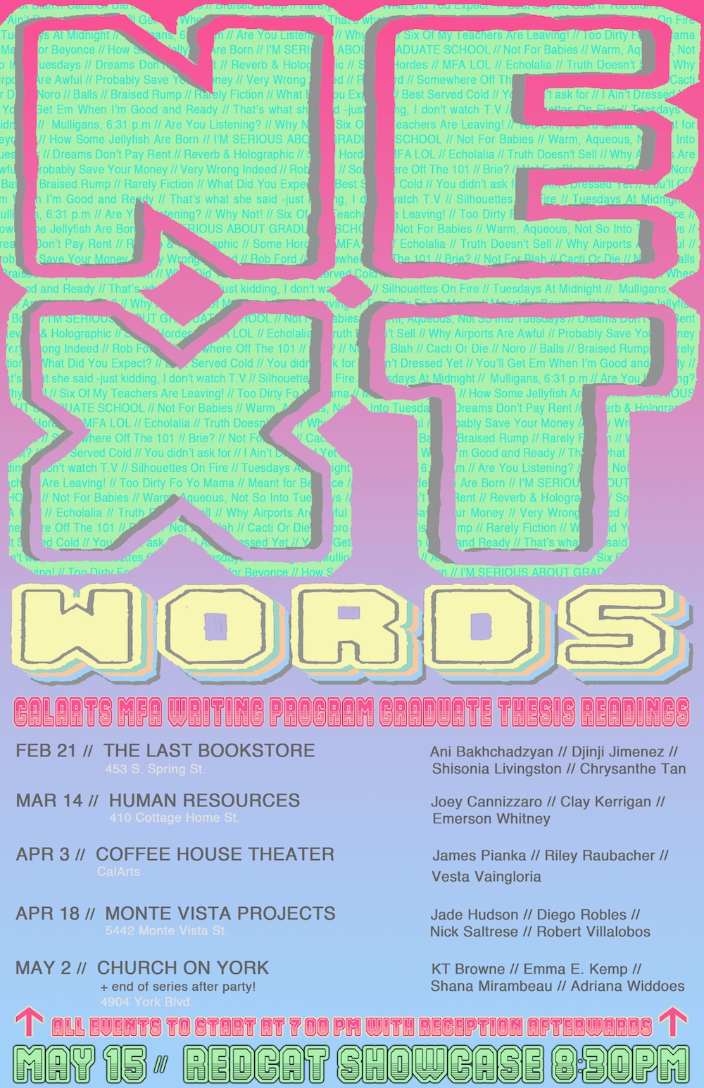Next Words Reading Series Presents 2014 Thesis Works