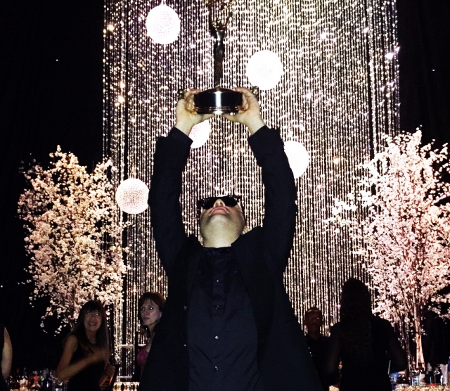 JJ Villard celebrates his Emmy award for character design on King Star King . | Image: Courtesy of Villard